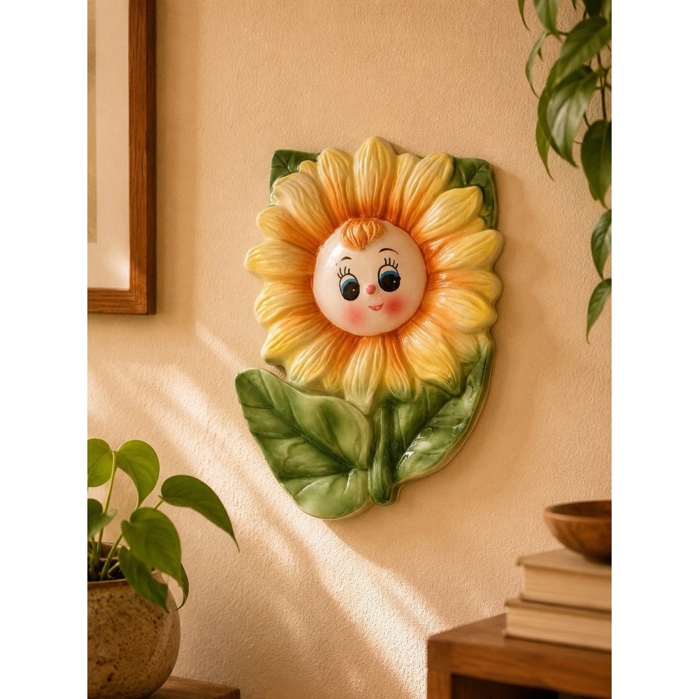 Vintage Japan Anthropomorphic Flower Wall Pocket Sunflower Mid Century Kitsch